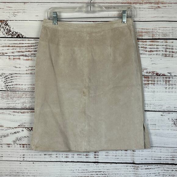 Womens VTG 90s Paul Harris Design Light Brown Tan Suede Leather Mini Skirt 8 - Picture 1 of 6